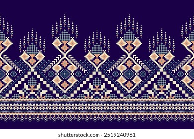 Floral Cross Stitch design pattern on purple background.geometric ethnic oriental embroidery traditional.Aztec style,abstract background vector illustration.design for texture,fabric,clothing,print.