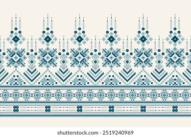 Floral Cross Stitch design pattern on white background.geometric ethnic oriental embroidery traditional.Aztec style,abstract background vector illustration.design for texture,fabric,clothing,print.