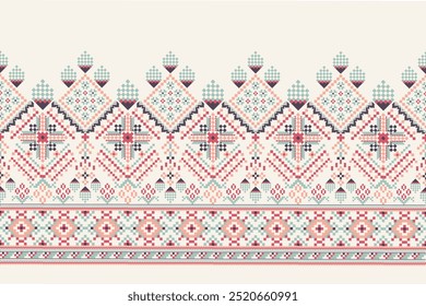 Floral Cross Stitch design pattern on white background.geometric ethnic oriental embroidery traditional.Aztec style,abstract background vector illustration.design for texture,fabric,clothing,print.