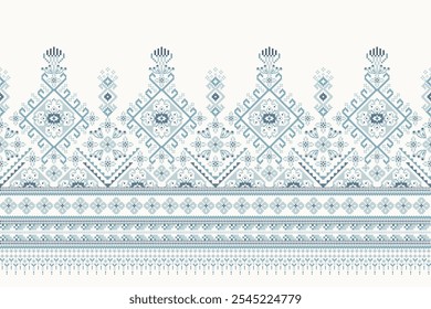 Patrón de diseño de punto de cruz floral en el fondo blanco. Bordado oriental étnico geométrico tradicional. Estilo azteca, Ilustración vectorial de fondo abstracto. diseño para textura, tela, ropa, impresión.