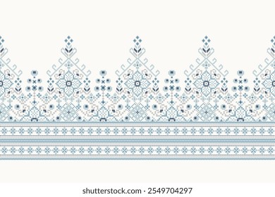 Floral Cross Stitch design pattern on white background.geometric ethnic oriental embroidery traditional.Aztec style,abstract background vector illustration.design for texture,fabric,clothing,print