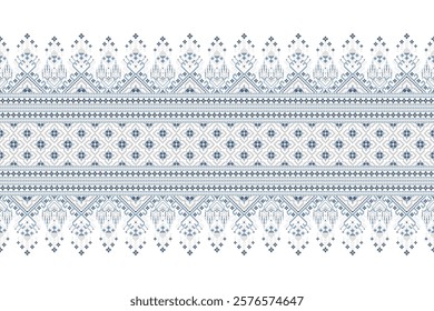 Floral Cross Stitch design pattern on white background.geometric ethnic oriental embroidery traditional.Aztec style,abstract background vector illustration.design for texture,fabric,clothing,print.