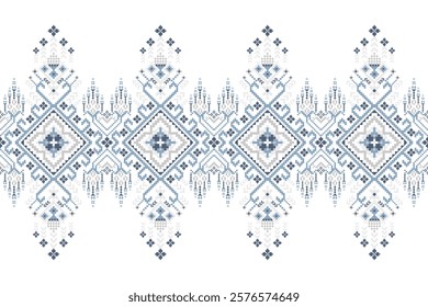 Floral Cross Stitch design pattern on white background.geometric ethnic oriental embroidery traditional.Aztec style,abstract background vector illustration.design for texture,fabric,clothing,print.