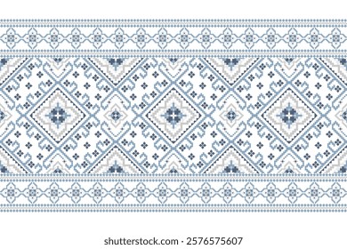 Floral Cross Stitch design pattern on white background.geometric ethnic oriental embroidery traditional.Aztec style,abstract background vector illustration.design for texture,fabric,clothing,print.