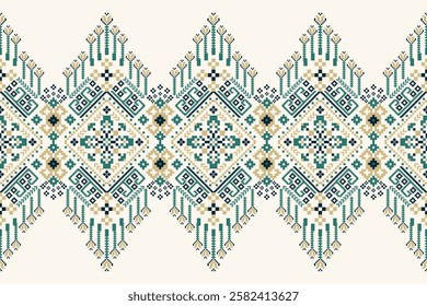 Floral Cross Stitch design pattern on white background.geometric ethnic oriental embroidery traditional.Aztec style,abstract background vector illustration.design for texture,fabric,clothing,print.