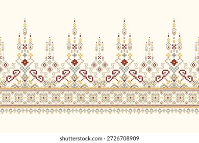 Patrón de diseño de punto de cruz floral en el fondo blanco. Bordado oriental étnico geométrico tradicional. Estilo azteca, Ilustración vectorial de fondo abstracto. diseño para textura, tela, ropa, impresión.