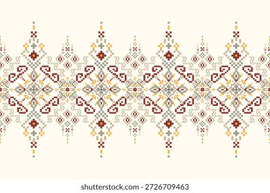Floral Cross Stitch design pattern on white background.geometric ethnic oriental embroidery traditional.Aztec style,abstract background vector illustration.design for texture,fabric,clothing,print.