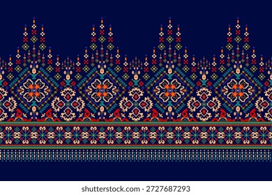 Padrão de design de ponto transversal floral em azul marinho fundo.geométrico étnico oriental bordado tradicional.estilo asteca,vetor de fundo abstrato ilustration.design para textura,tecido,roupas,impressão