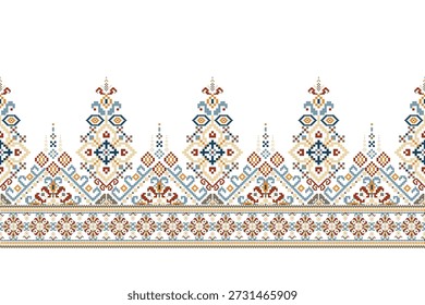 Padrão de design de ponto transversal floral no bordado étnico oriental branco fundo.geométrico estilo tradicional.asteca,vetor de fundo abstrato illustration.design para textura,tecido,roupas,impressão,sarong.