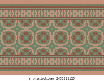 Floral Cross Stitch Embroidery Background. Geometric Ethnic Oriental Pattern traditional.aztec Style Abstract Vector illustration.design for Texture,fabric,clothing,wrapping,decoration,sarong.