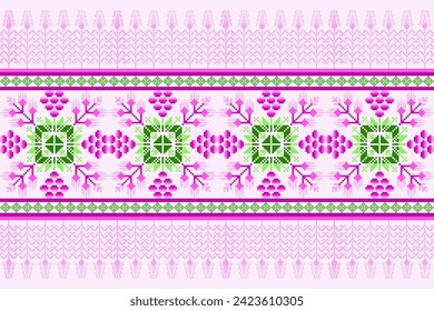 Floral Cross Stitch Embroidery background.geometric ethnic oriental seamless pattern traditional.Aztec style abstract vector.design for texture,fabric,clothing,wrapping,decoration,carpet.
