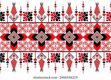 Floral Cross Stitch Embroidery .geometric ethnic oriental seamless pattern traditional.Aztec style abstract vector illustration.design for texture,fabric,clothing,wrapping,sarong.