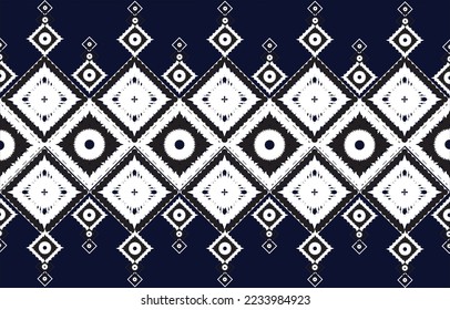 Floral cross stitch embroidery on navy blue background.geometric ethnic oriental seamless pattern traditional.Aztec style abstract vector illustration.design for texture,fabric,clothing,wrapping,print