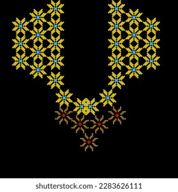 Floral Cross Stitch Embroidery on white background.geometric ethnic oriental seamless pattern traditional.Aztec style abstract vector illustration.design for texture,fabric,clothing,wrapping,sarong.