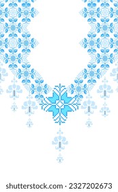 Floral Cross Stitch Embroidery on white background.geometric ethnic oriental seamless pattern traditional.Aztec style abstract vector illustration.design for texture,fabric,clothing,wrapping,sarong.