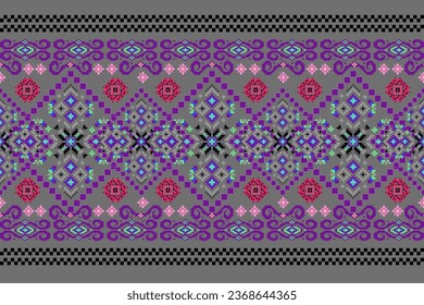 Floral Cross Stitch Embroidery on white background.geometric ethnic oriental seamless pattern traditional.Aztec style abstract vector illustration.design for texture,fabric,clothing,wrapping,sarong.