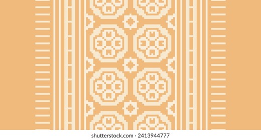 Floral Cross Stitch Embroidery on green background.geometric ethnic oriental pattern traditional.Aztec style abstract vector illustration.design for texture,fabric,clothing,wrapping,decoration,sarong.