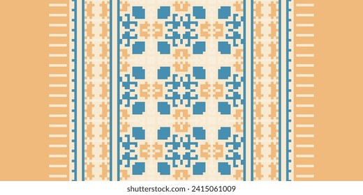 Floral Cross Stitch Embroidery on green background.geometric ethnic oriental pattern traditional.Aztec style abstract vector illustration.design for texture,fabric,clothing,wrapping,decoration,sarong.