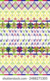 Floral cross stitch. Geometric ethnic patterns. Design for sarees, Patola, saris, dupattas, and clothing.  Detailed Vector 
Illustration for Textile Print Design.
