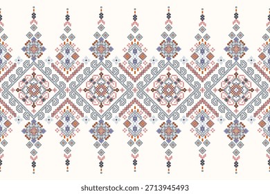 Floral cross stitch pattern on white background,geometric ethnic oriental pattern traditional,vector illustration,abstract background,Aztec style.design for texture,fabric,clothing,decoration,print