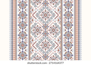 Patrón de punto de cruz floral sobre fondo blanco, patrón oriental étnico geométrico tradicional, Ilustración vectorial, fondo abstracto, estilo azteca. diseño para textura, tela, ropa, decoración, impresión.