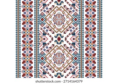 Padrão de ponto transversal floral sobre fundo branco,padrão étnico oriental geométrico tradicional,ilustração vetorial,fundo abstrato,estilo asteca.design para textura,tecido,roupas,decoração,impressão.