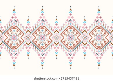 Padrão de ponto transversal floral sobre fundo branco,padrão étnico oriental geométrico tradicional,ilustração vetorial,fundo abstrato,estilo asteca.design para textura,tecido,roupas,decoração,impressão.