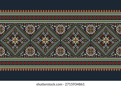 Padrão de ponto transversal floral em denim background.floral geometric padrão étnico vetor ilustração,bordado ponto transversal tradicional,background.design abstrato para textura,tecido,roupas,decoração,tapete.