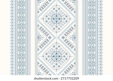 Patrón de punto de cruz floral sobre fondo blanco. Patrón de diseño étnico geométrico, bordado de punto de cruz floral, fondo abstracto. diseño para textiles, tela, Ilustración vectorial, impresión, sarong.