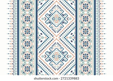 Floral cross stitch pattern on white background,geometric ethnic oriental pattern traditional,vector illustration,abstract background,Aztec style.design for texture,fabric,clothing,decoration,print,scarf.