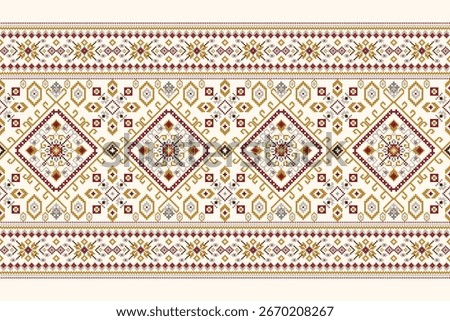 Floral cross stitch pattern on white background,Geometric ethnic oriental pattern traditional,cross stitch pattern,Vector illustration,abstract background.design for texture,fabric,clothing,print,rug.