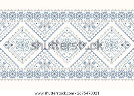 Floral cross stitch pattern on white background,Geometric ethnic oriental pattern traditional,cross stitch pattern,Vector illustration,abstract background.design for texture,fabric,clothing,print,lace,scarf.