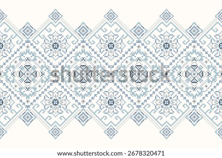Floral cross stitch pattern on white background,Geometric ethnic oriental pattern traditional,cross stitch pattern,Vector illustration,abstract background.design for texture,fabric,clothing,print,rug