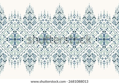 Floral cross stitch pattern on white background,geometric ethnic oriental pattern traditional,vector illustration,Aztec style,abstract background.design for texture,fabric,clothing,decoration,rug
