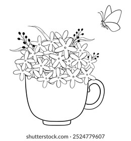 Floral Cup with Butterfly Its a Whimsical and Charming Artistic Illustration of Natures Beauty