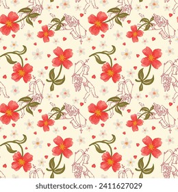 Floral Cupid Valentine's Day Seamless Pattern