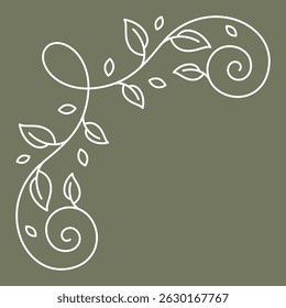 Floral curling corner. Decorative nature swirling frame with leaves.