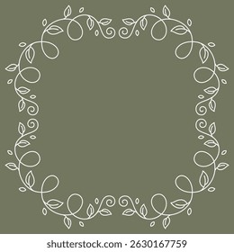 Floral curling frame. Decorative nature swirling background with leaves.