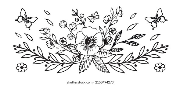 Floral and Floral Cut File. Flower arrangement. Flowers SVG.  Flower bouquet.  Black white Line design  vector illustration. 
 svg