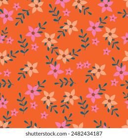 Floral cute seamless pattern with flowers and leaves. Design background for fashion , fabric, web, wallpaper, textile, wrapping.