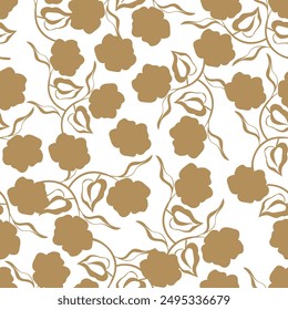Blumenniedliches nahtloses Muster mit Blumen und Blättern. Designhintergrund für Mode, Stoff, Web, Bildschirmhintergrund, Textil, Verpackung