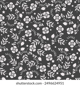 Floral cute seamless pattern with flowers and leaves. Design background for fashion , fabric, web, wallpaper, textile, wrapping