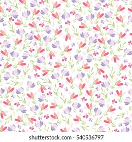 Floral cute vector seamless pattern of small flowers in pale pink and lilac. Background for textile or book covers, manufacturing, wallpapers, print, gift wrap and scrapbooking.