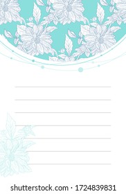 Floral daily note card. Flower ink sketch. Fashion print for your template design. Vector illustration.