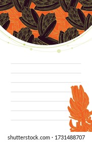 Floral daily note card. Flower ink sketch. Fashion print for your template design. Vector illustration.