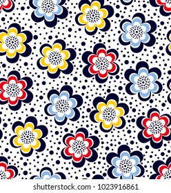 Floral Daises pattern with polka elements,fashion print,fabric design