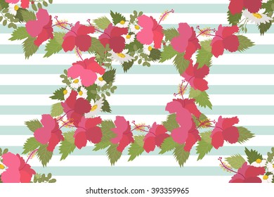 Floral  daisy hibiscus background vector illustration. Sprig background, floral greeting card