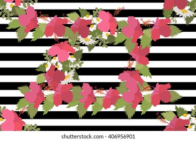 Floral  daisy hibiscus background vector illustration. Sprig background, floral greeting card