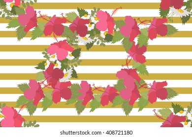 Floral  daisy hibiscus background vector illustration. Sprig background, floral greeting card