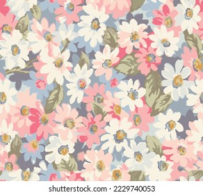 Floral daisy pattern, flowers cute seamless design